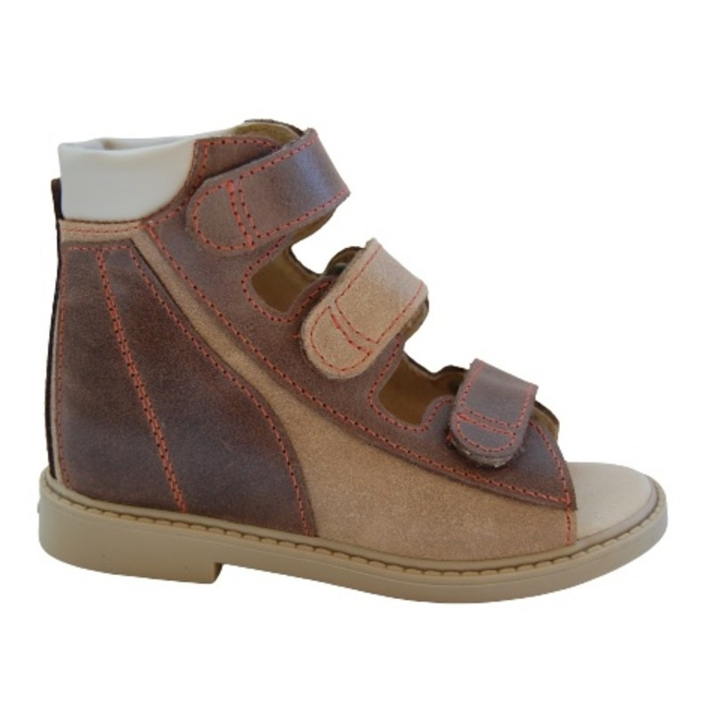 Apavi T-537, ortopēdiskie, ar augstu kapi, 20. izmērs, brūnā/bēšā krāsa