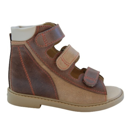 Apavi T-537, ortopēdiskie, ar augstu kapi, 20. izmērs, brūnā/bēšā krāsa