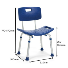 Krēsls dušai Lilly ar muguras balstu, zils, 150kg